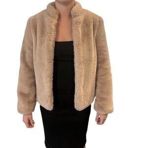 MAGASCHONI Oversized Soft Beige Plush Faux Fur Short Coat Size XS